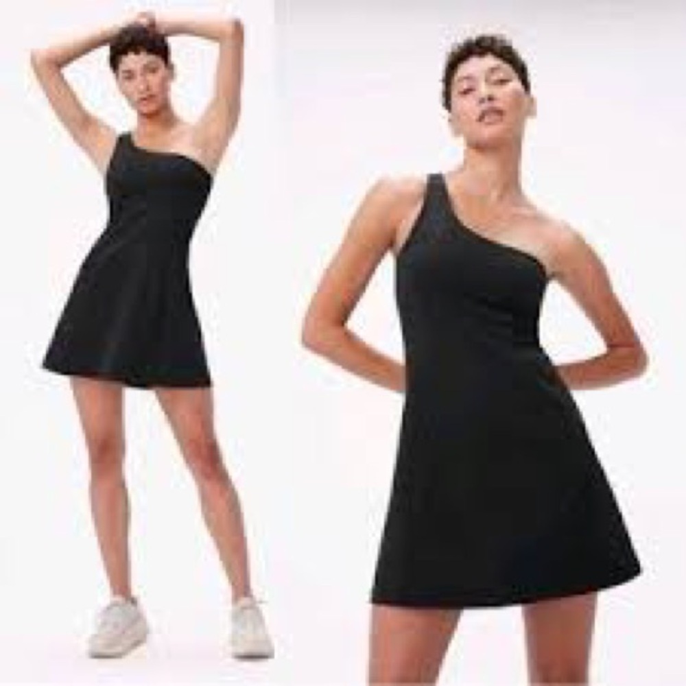 Outdoor Voices Black One-Shoulder Athletic Mini Dress